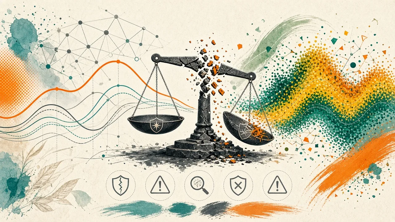 Editorial graphic representing negative DPO results, over-refusal curves, and LLM judge failure modes from the Manacá-1B-Instruct-2 preprint