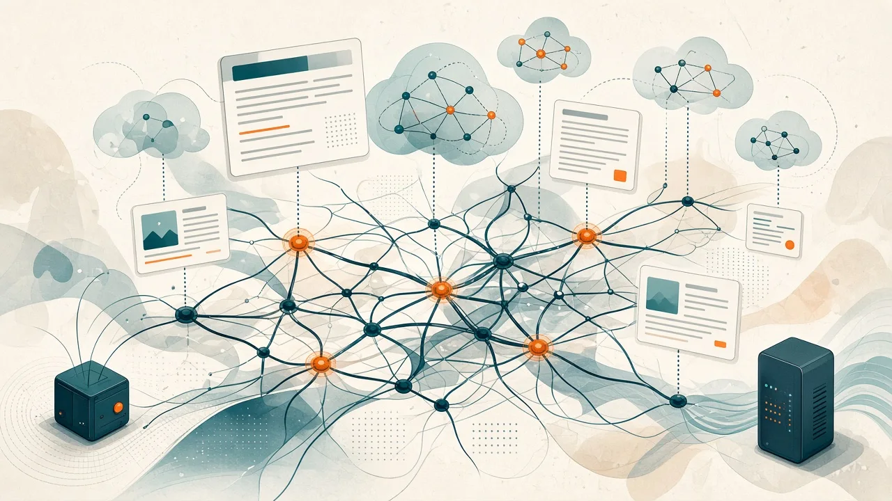 Network graph representing pedestrian street catchments with injected context briefs and model reasoning indicators
