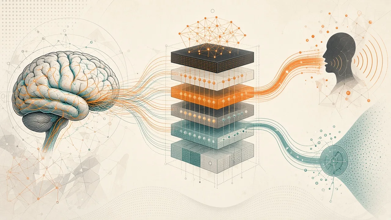 Split-brain and LLM alignment diagram with production and comprehension pathways