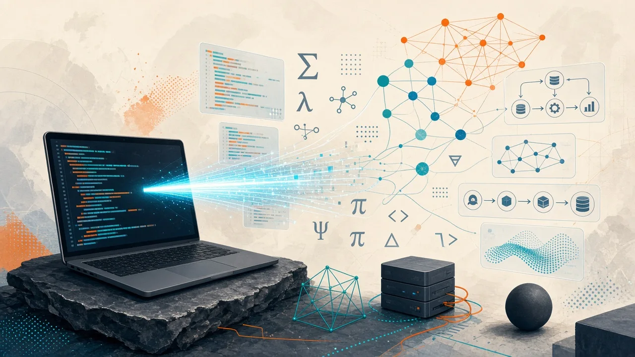 Digital illustration showing Ollama and Reflection Beam model integration through cloud connection with code and reasoning elements