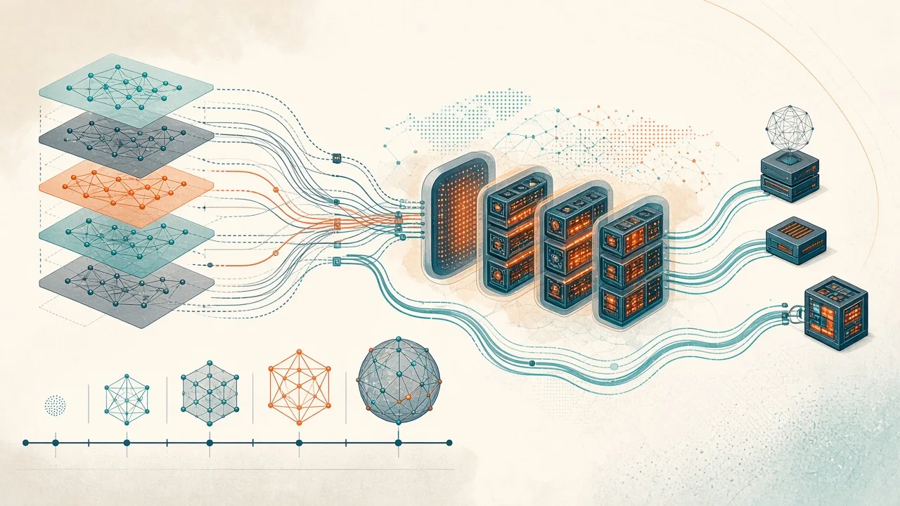 Schematic representation of MoE training infrastructure scaling across multiple GPUs