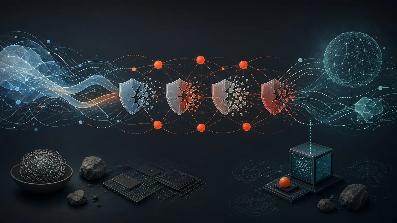 Conceptual visualization of multi-step agent execution paths with highlighted privacy exposure points