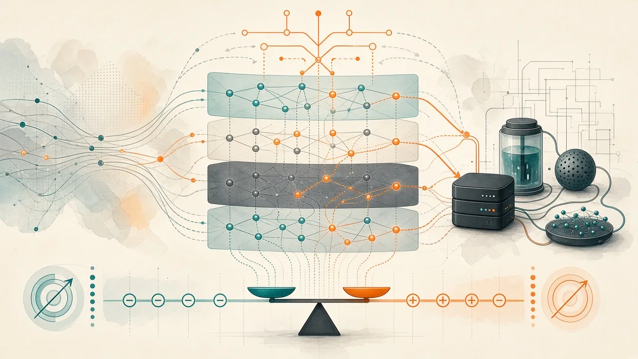 Conceptual diagram of selective layer recovery and dynamic routing in a large language model defense