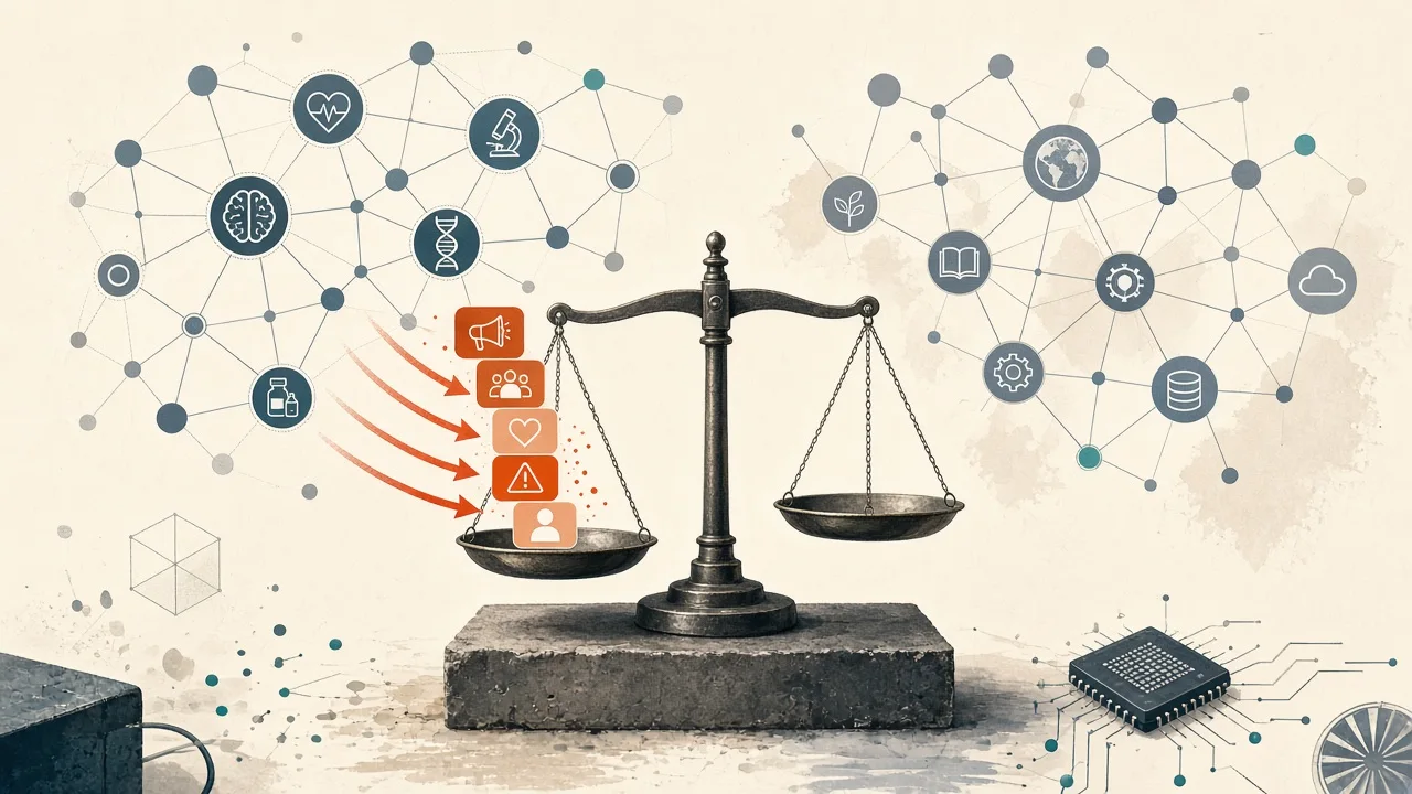 Conceptual diagram showing LLM judge bias in entity alignment evaluation with scales and knowledge graph elements.