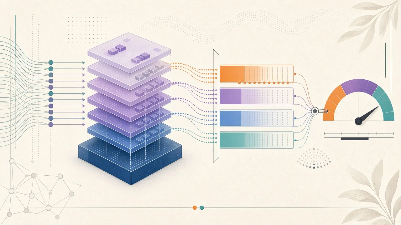 Conceptual visualization of KV cache precision allocation showing layered and token granularity under memory constraint