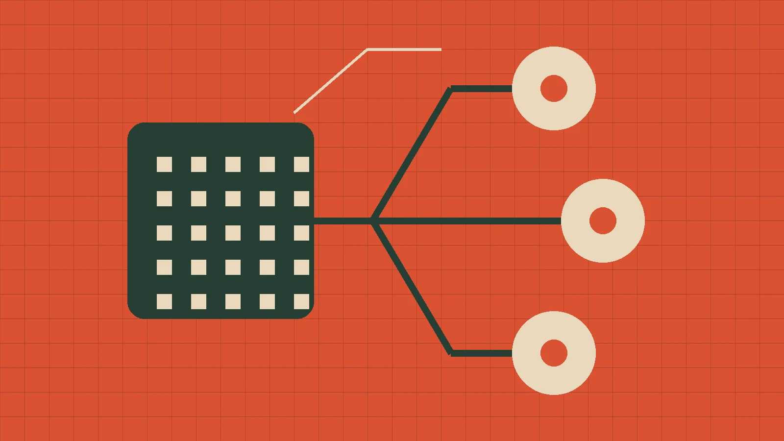 Abstract diagram of a processor routing signals to three decision nodes